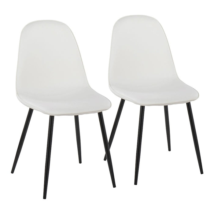 LumiSource Pebble Chair, Set of 2 in Black Steel/White PU - CH-PEBBLEBKPUW2