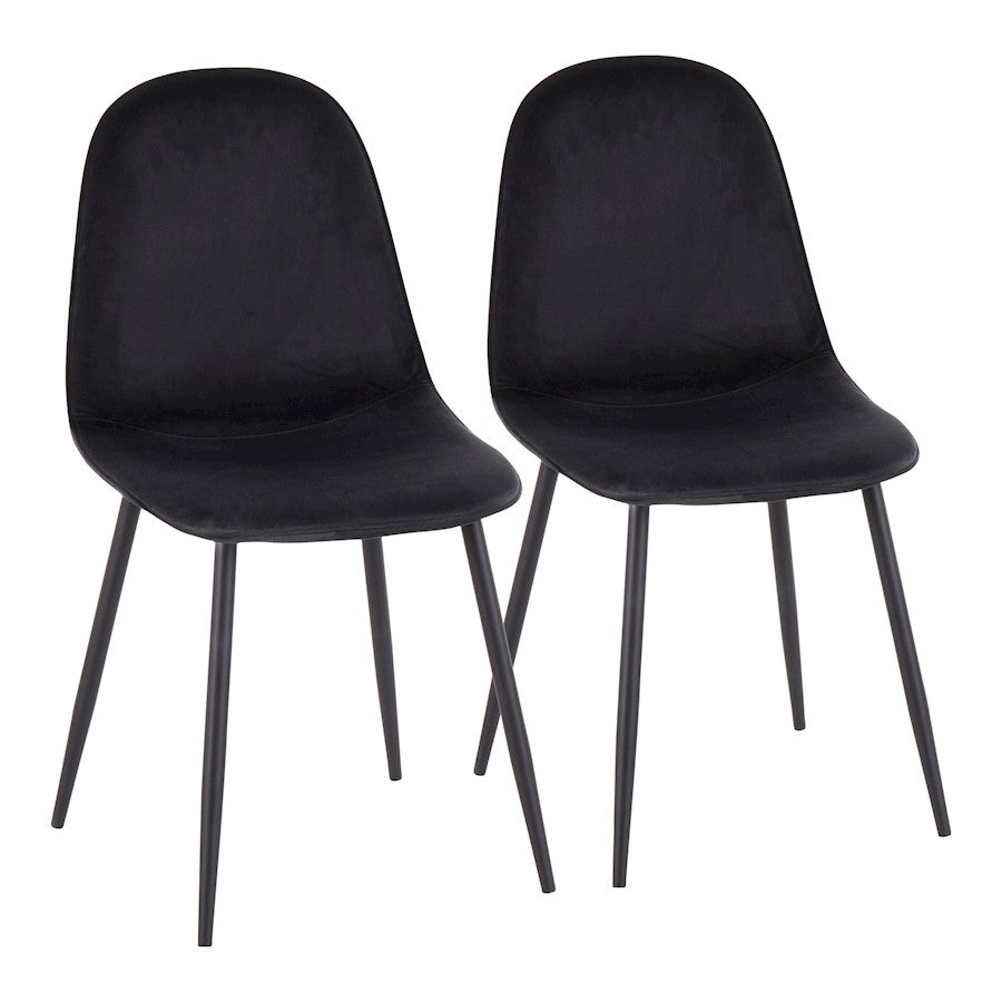 LumiSource Pebble Chair, Set of 2 in Black Steel/Black Velvet - CH-PEBBLEBKVBK2