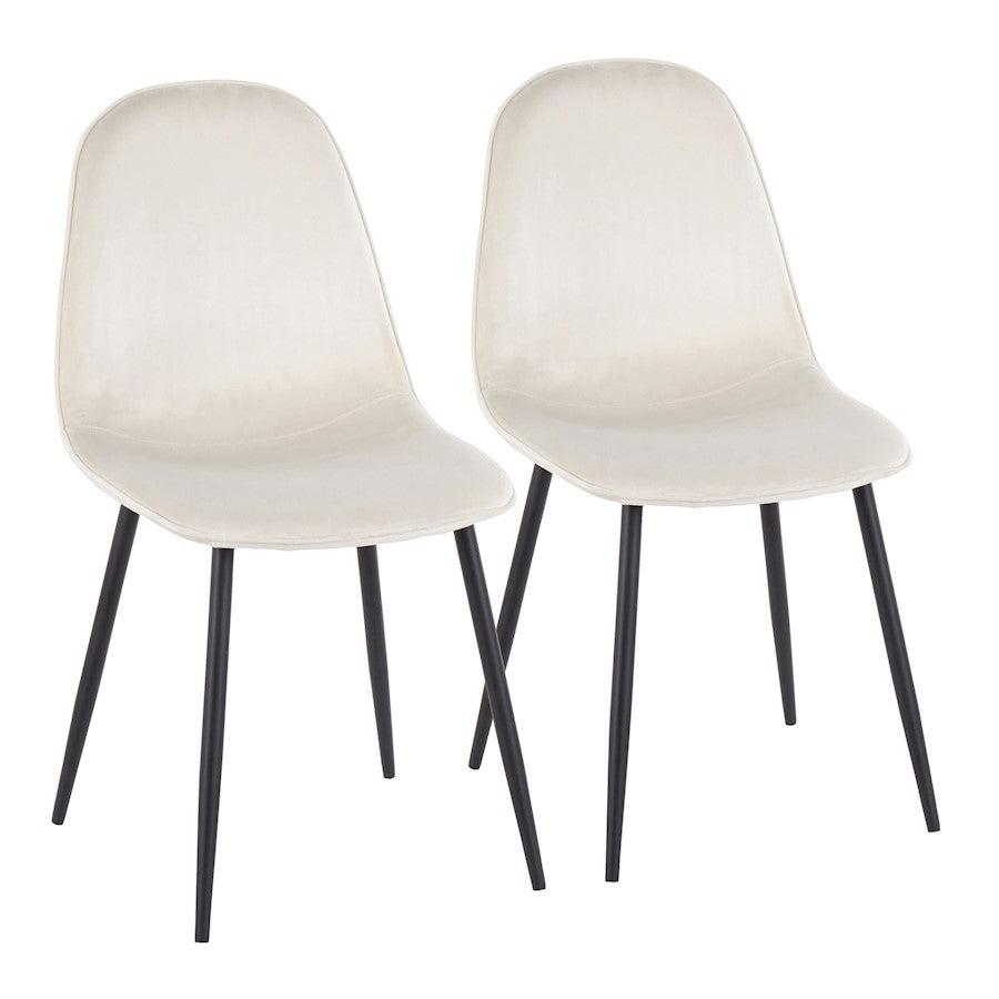 LumiSource Pebble Chair, Set of 2 in Black Steel/Cream Velvet - CH-PEBBLEBKVCR2