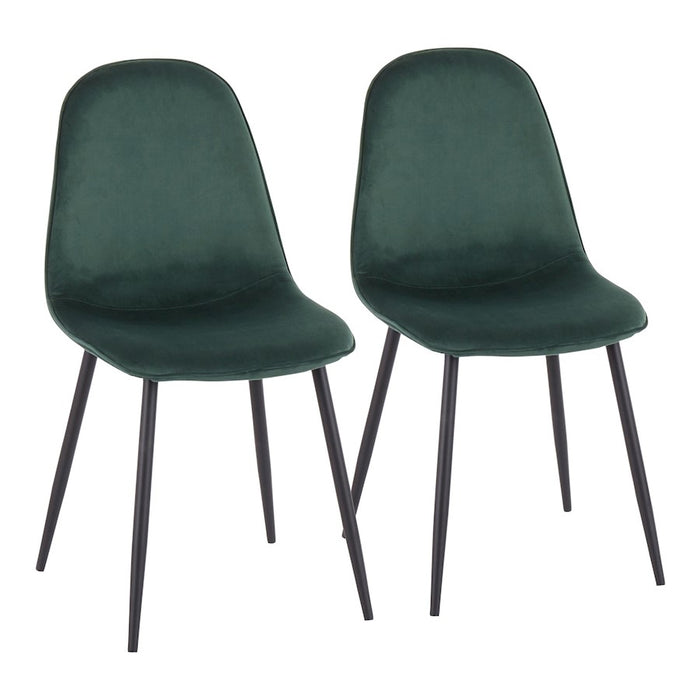 LumiSource Pebble Chair, Set of 2 in Black Steel/Green Velvet - CH-PEBBLEBKVGN2