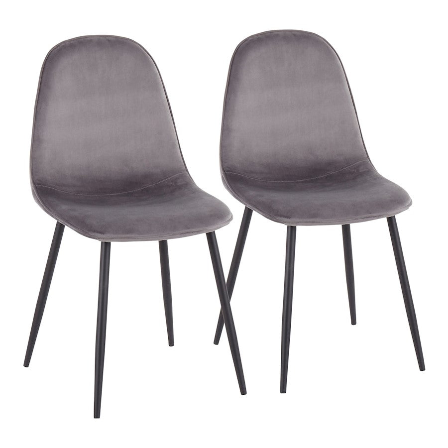 LumiSource Pebble Chair, Set of 2 in Black Steel/Grey Velvet - CH-PEBBLEBKVGY2