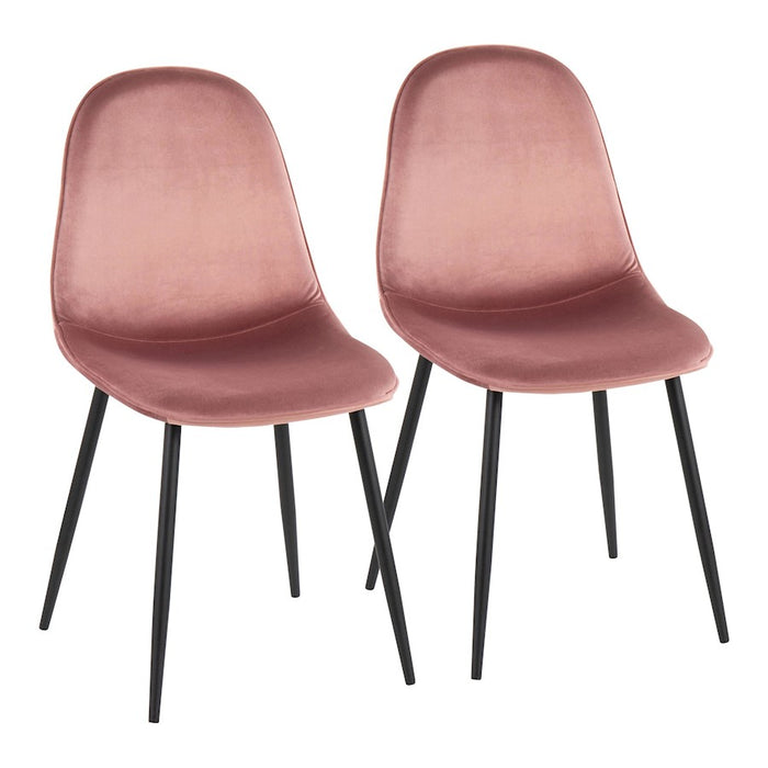 LumiSource Pebble Chair, Set of 2 in Black Steel/Pink Velvet - CH-PEBBLEBKVPK2