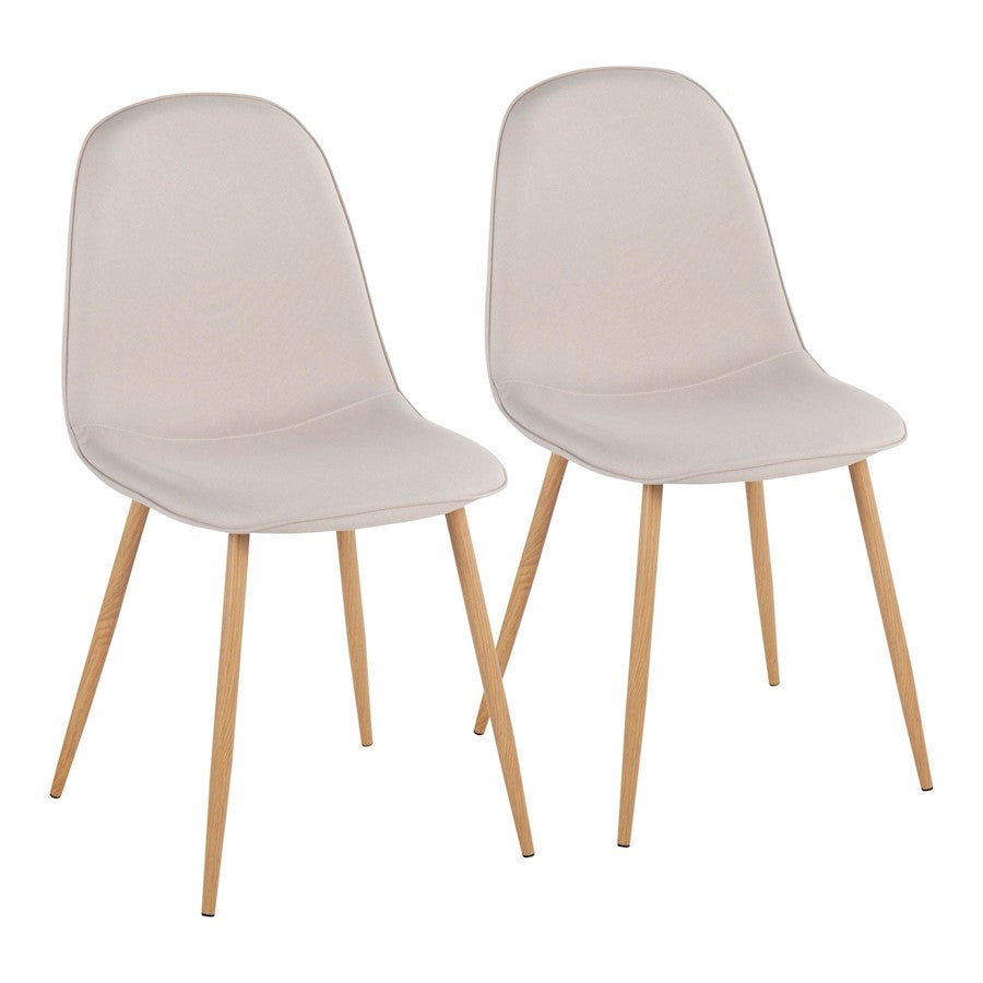 LumiSource Pebble Chair, Set of 2, Natural Wood/Beige Fabric - CH-PEBBLENABG2