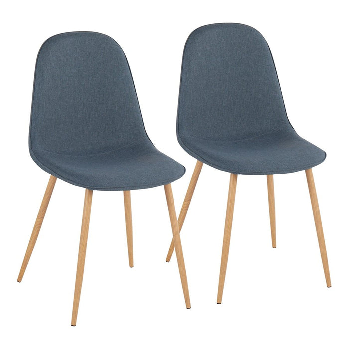 LumiSource Pebble Chair, Set of 2, Natural Wood/Blue Fabric - CH-PEBBLENABU2
