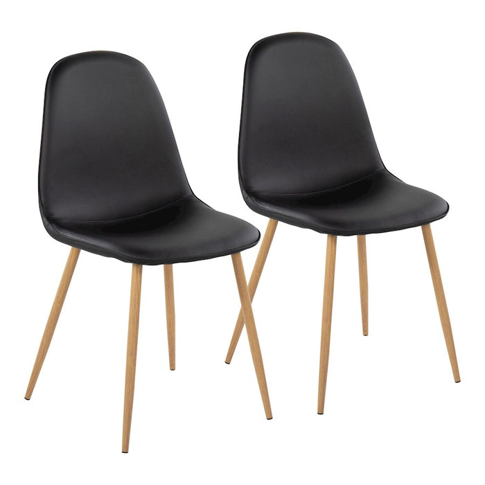 LumiSource Pebble Chair, Set of 2, Natural Wood/Black PU - CH-PEBBLENAPUBK2