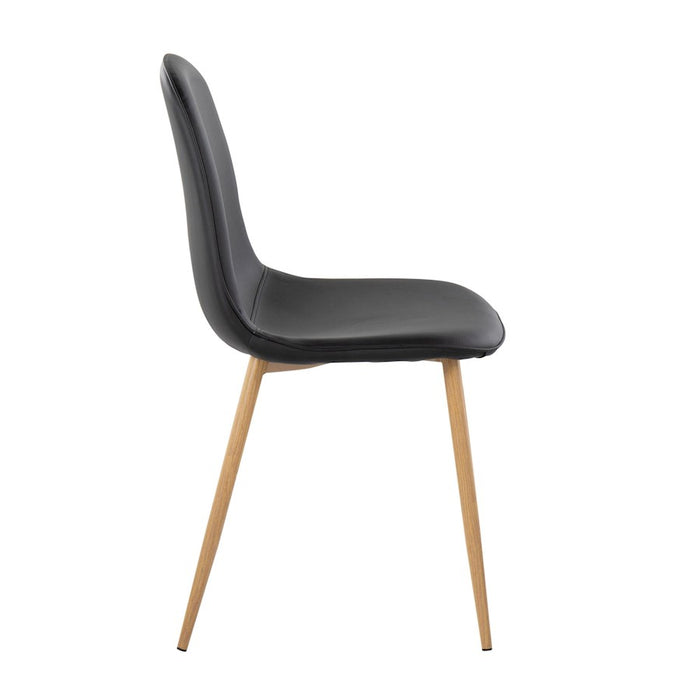 LumiSource Pebble Chair, Set of 2, Natural Wood/Black PU