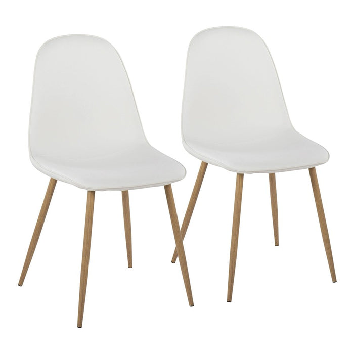 LumiSource Pebble Chair, Set of 2, Natural Wood Metal/White PU - CH-PEBBLENAPUW2