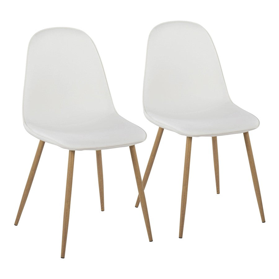 LumiSource Pebble Chair, Set of 2, Natural Wood Metal/White PU - CH-PEBBLENAPUW2