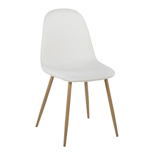 LumiSource Pebble Chair, Set of 2, Natural Wood Metal/White PU