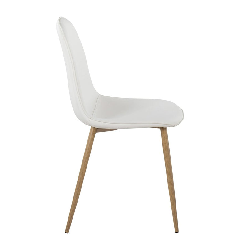 LumiSource Pebble Chair, Set of 2, Natural Wood Metal/White PU