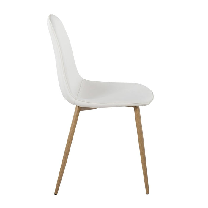 LumiSource Pebble Chair, Set of 2, Natural Wood Metal/White PU