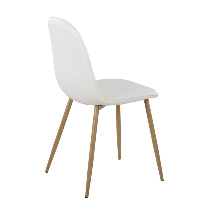 LumiSource Pebble Chair, Set of 2, Natural Wood Metal/White PU