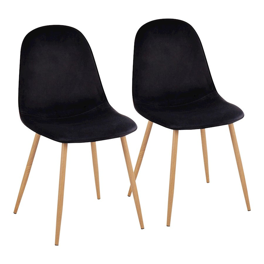 LumiSource Pebble Chair, Set of 2, Natural Wood/Black Velvet - CH-PEBBLENAVBK2