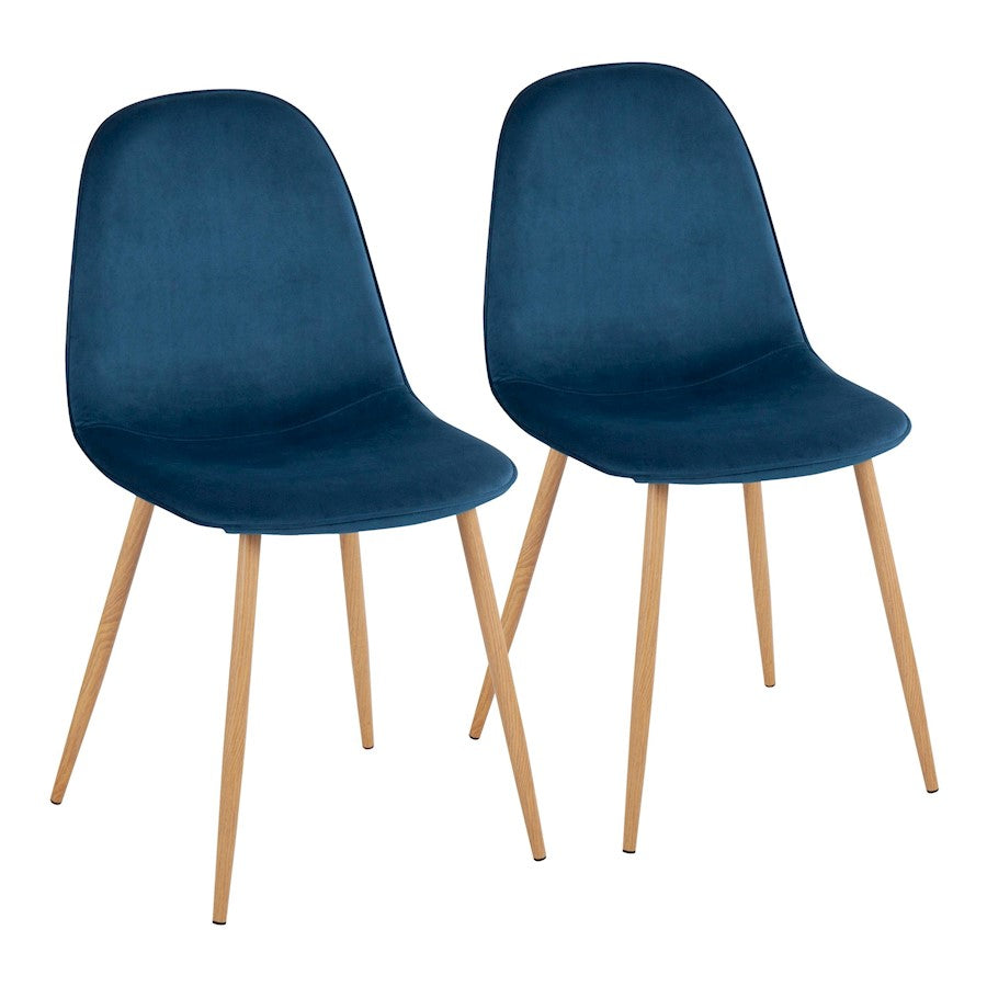 LumiSource Pebble Chair, Set of 2, Natural Wood/Blue Velvet - CH-PEBBLENAVBU2