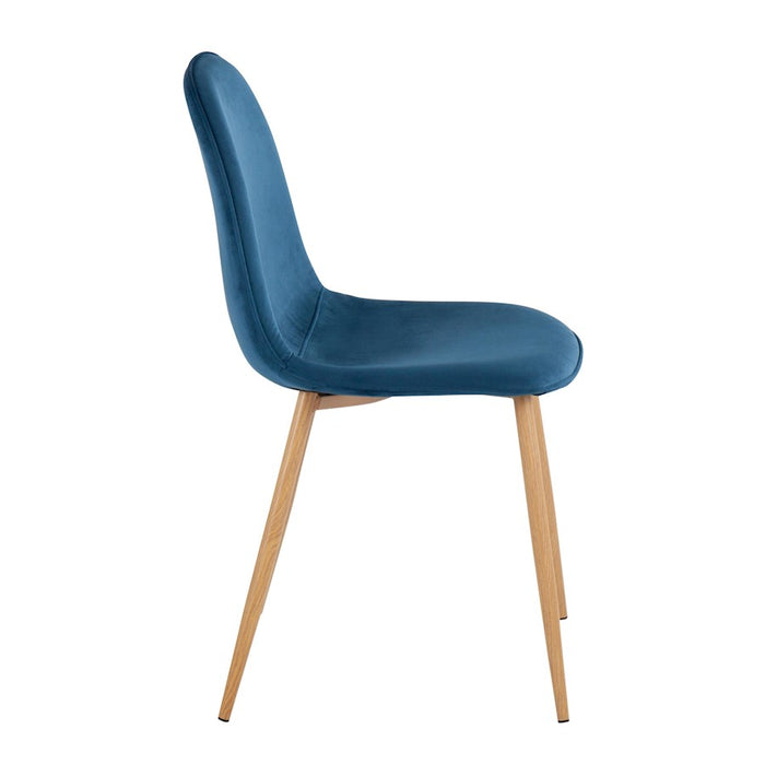 LumiSource Pebble Chair, Set of 2, Natural Wood/Blue Velvet