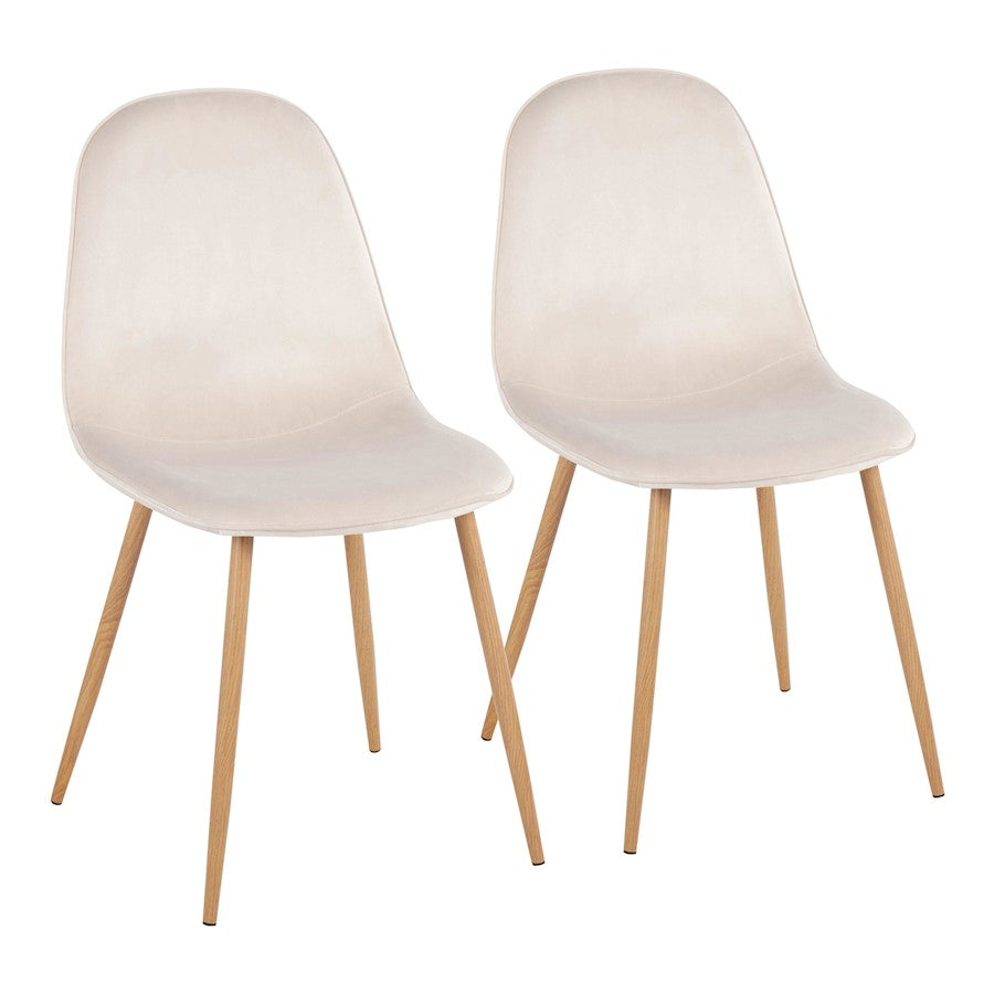 LumiSource Pebble Chair, Set of 2, Natural Wood/Cream Velvet - CH-PEBBLENAVCR2