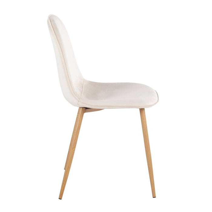 LumiSource Pebble Chair, Set of 2, Natural Wood/Cream Velvet