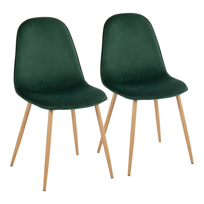 LumiSource Pebble Chair, Set of 2, Natural Wood/Green Velvet - CH-PEBBLENAVGN2