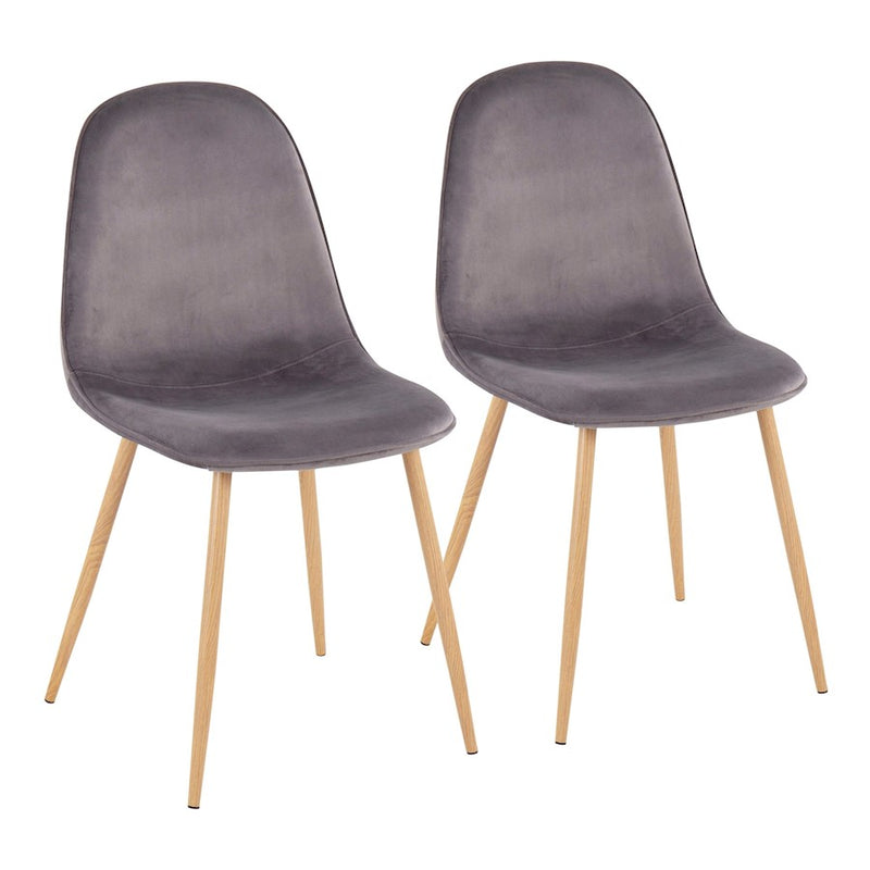 LumiSource Pebble Chair, Set of 2, Natural Wood/Grey Velvet - CH-PEBBLENAVGY2