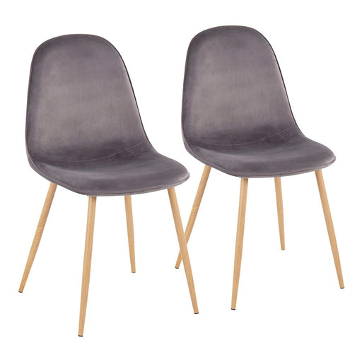 LumiSource Pebble Chair, Set of 2, Natural Wood/Grey Velvet - CH-PEBBLENAVGY2