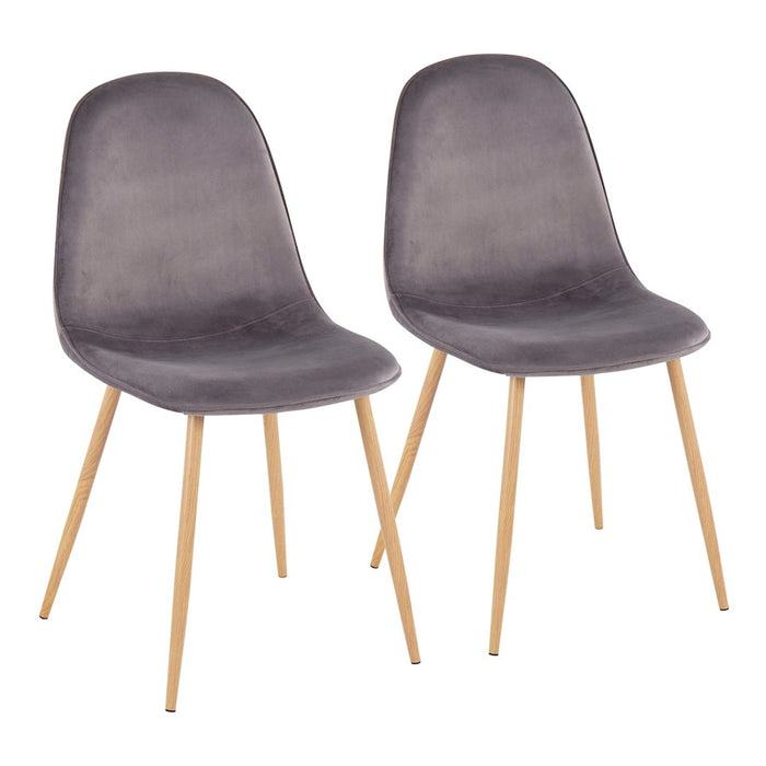 LumiSource Pebble Chair, Set of 2, Natural Wood/Grey Velvet - CH-PEBBLENAVGY2