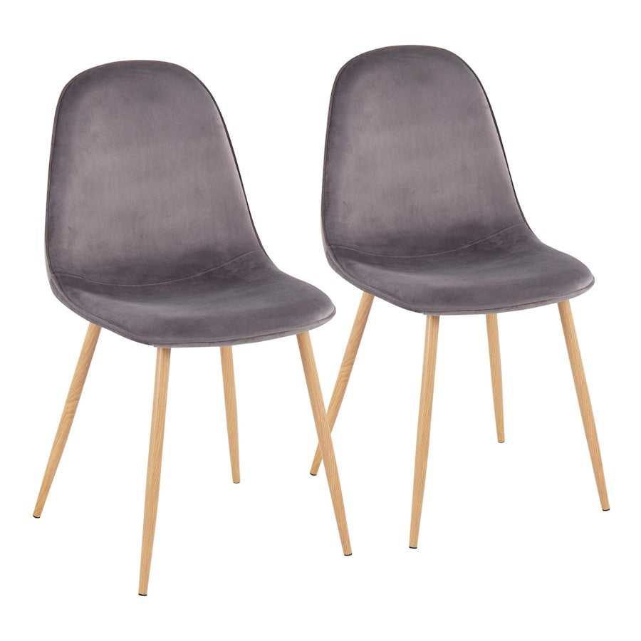 LumiSource Pebble Chair, Set of 2, Natural Wood/Grey Velvet - CH-PEBBLENAVGY2