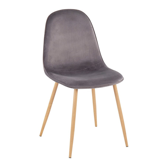 LumiSource Pebble Chair, Set of 2, Natural Wood/Grey Velvet