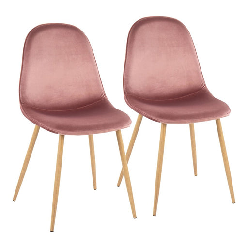 LumiSource Pebble Chair, Set of 2, Natural Wood/Pink Velvet - CH-PEBBLENAVPK2