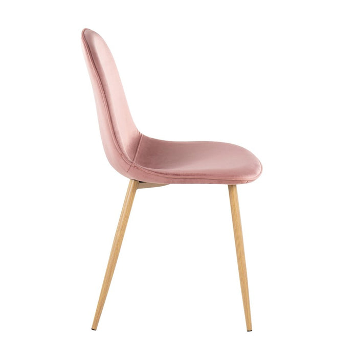 LumiSource Pebble Chair, Set of 2, Natural Wood/Pink Velvet