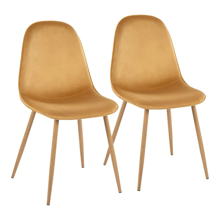 LumiSource Pebble Chair, Set of 2, Natural Wood/Yellow Velvet - CH-PEBBLENAVY2