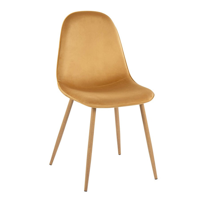 LumiSource Pebble Chair, Set of 2, Natural Wood/Yellow Velvet