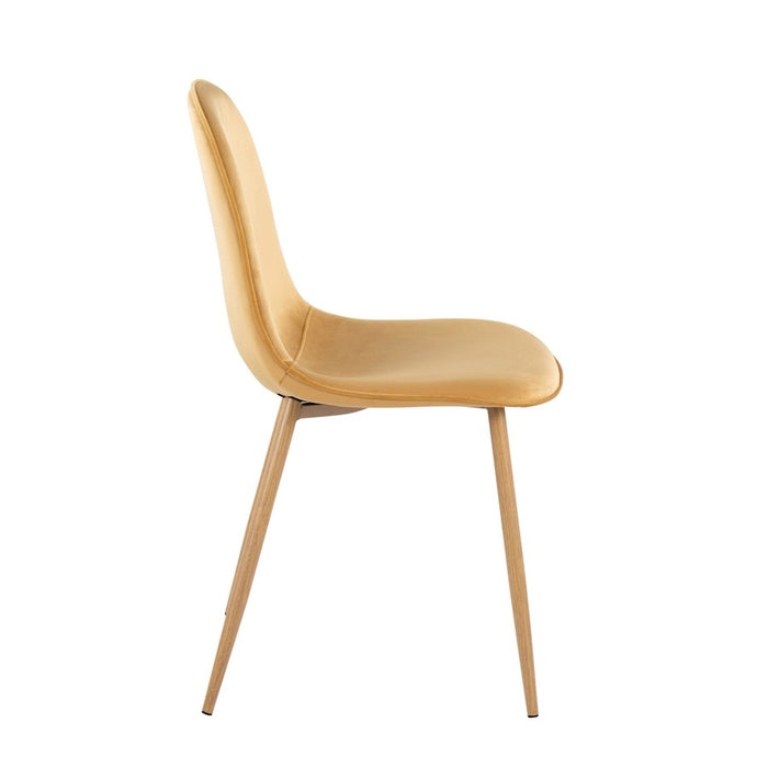 LumiSource Pebble Chair, Set of 2, Natural Wood/Yellow Velvet