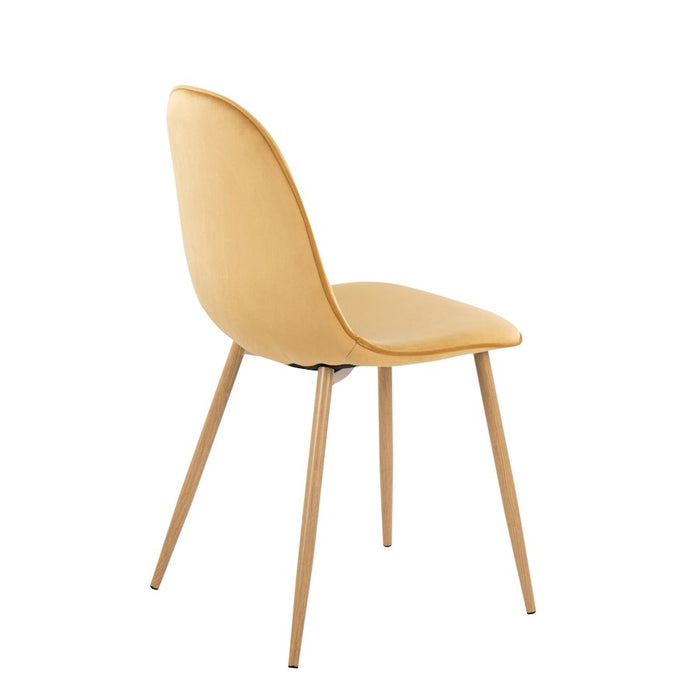 LumiSource Pebble Chair, Set of 2, Natural Wood/Yellow Velvet