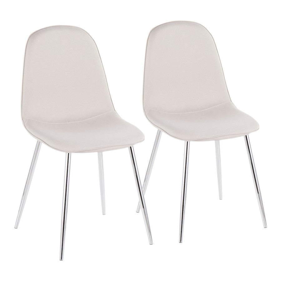LumiSource Pebble Chair, Set of 2 in Chrome/Beige Fabric - CH-PEBBLESVBG2