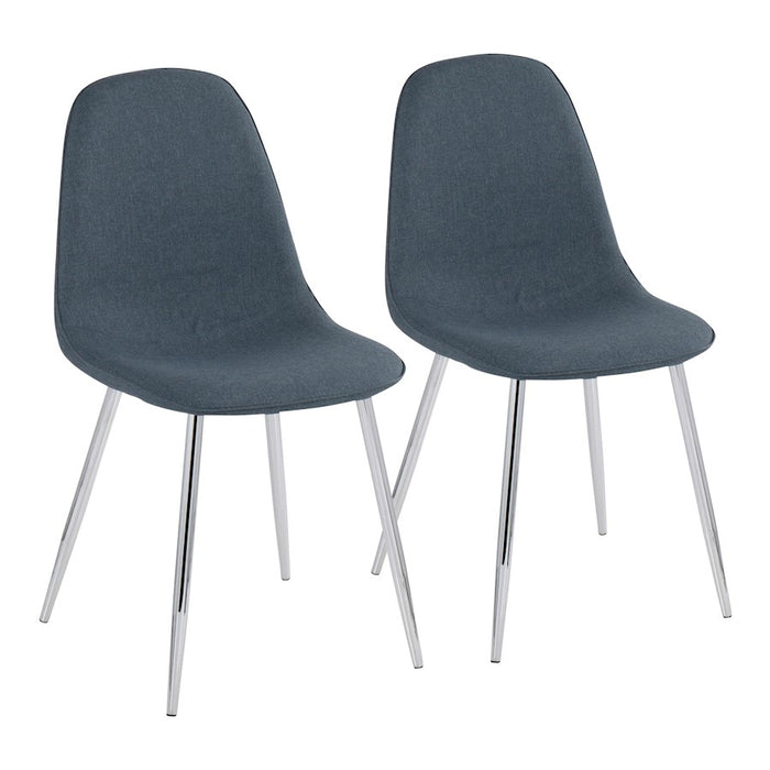 LumiSource Pebble Chair, Set of 2 in Chrome/Blue Fabric - CH-PEBBLESVBU2