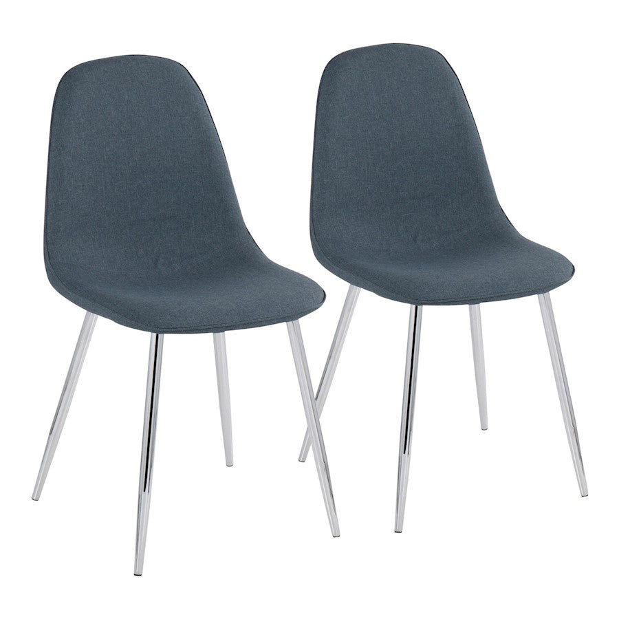 LumiSource Pebble Chair, Set of 2 in Chrome/Blue Fabric - CH-PEBBLESVBU2