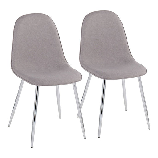 LumiSource Pebble Chair, Set of 2 in Chrome/Light Grey Fabric - CH-PEBBLESVLGY2