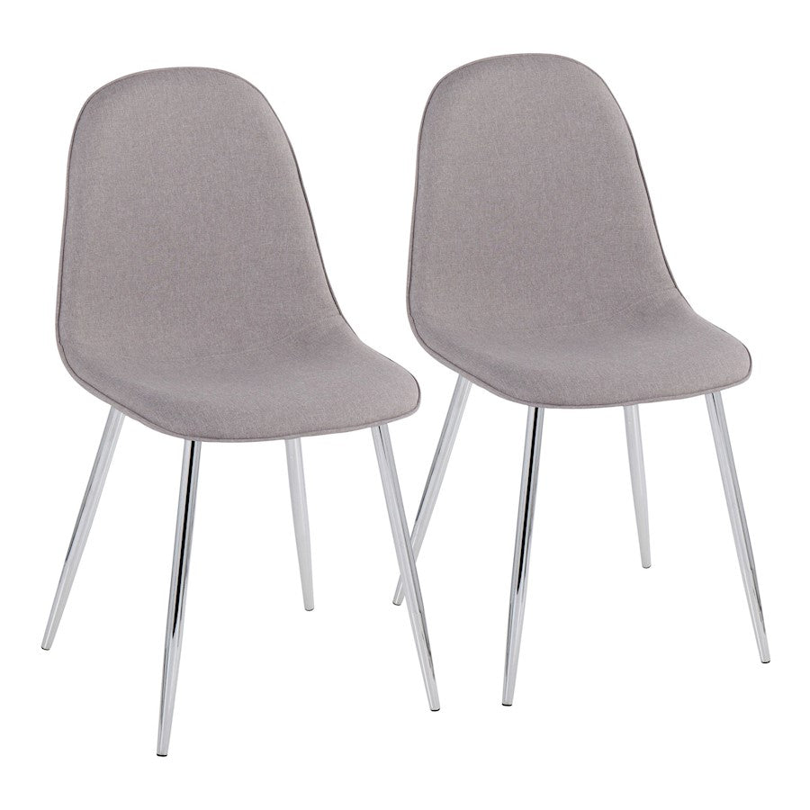 LumiSource Pebble Chair, Set of 2 in Chrome/Light Grey Fabric - CH-PEBBLESVLGY2