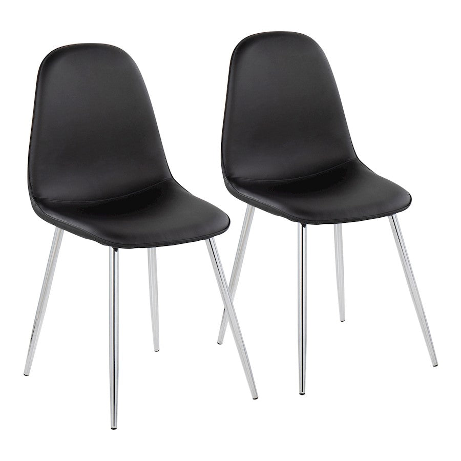 LumiSource Pebble Chair, Set of 2 in Chrome/Black PU - CH-PEBBLESVPUBK2