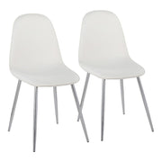 LumiSource Pebble Chair, Set of 2 in Chrome/White PU - CH-PEBBLESVPUW2