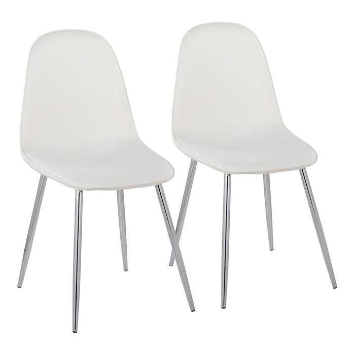LumiSource Pebble Chair, Set of 2 in Chrome/White PU - CH-PEBBLESVPUW2
