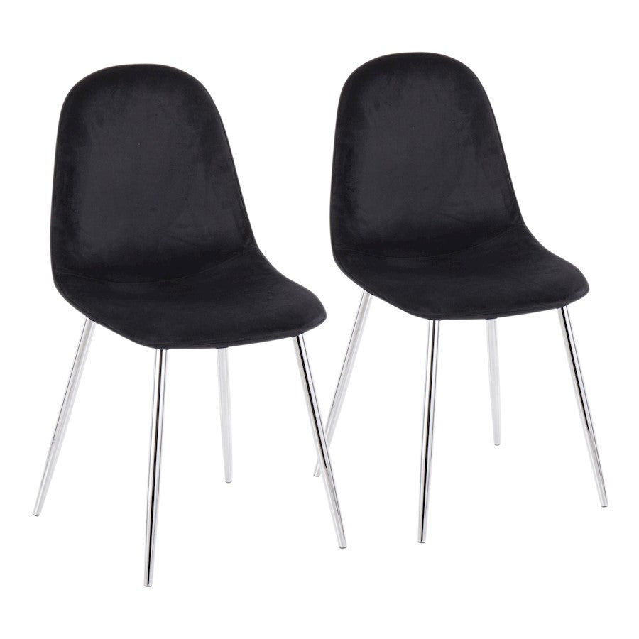 LumiSource Pebble Chair, Set of 2 in Chrome/Black Velvet - CH-PEBBLESVVBK2
