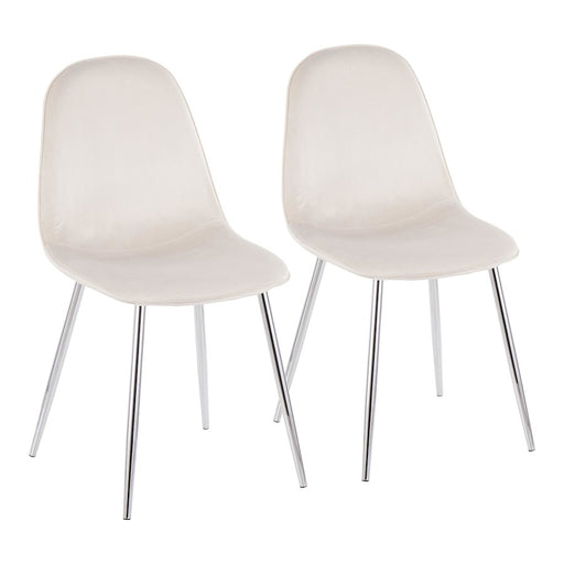 LumiSource Pebble Chair, Set of 2 in Chrome/Cream Velvet - CH-PEBBLESVVCR2