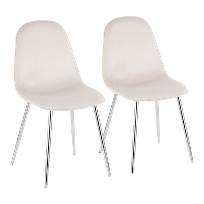 LumiSource Pebble Chair, Set of 2 in Chrome/Cream Velvet - CH-PEBBLESVVCR2