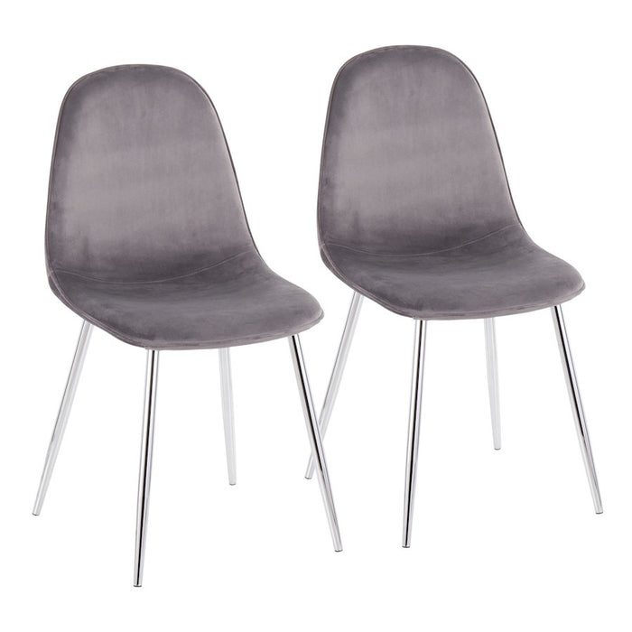 LumiSource Pebble Chair, Set of 2 in Chrome/Grey Velvet - CH-PEBBLESVVGY2
