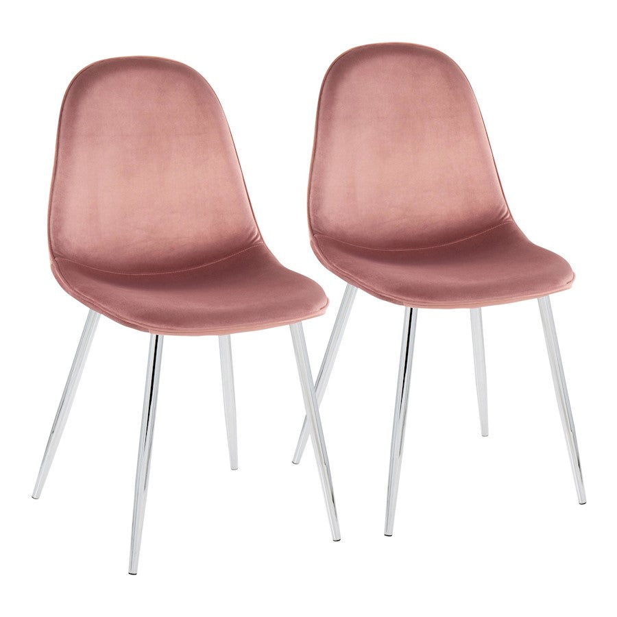 LumiSource Pebble Chair, Set of 2 in Chrome/Pink Velvet - CH-PEBBLESVVPK2
