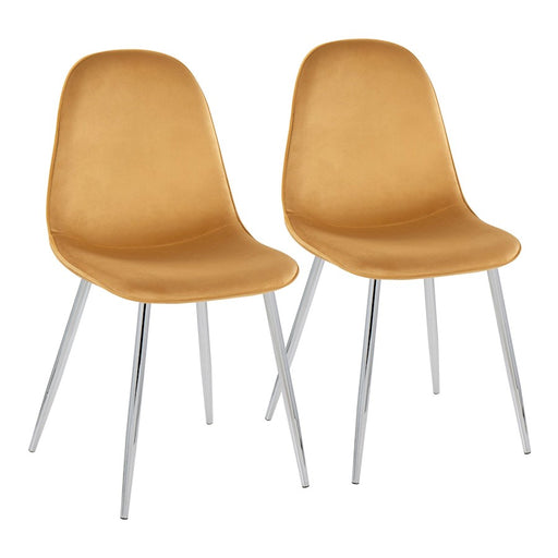 LumiSource Pebble Chair, Set of 2 in Chrome/Yellow Velvet - CH-PEBBLESVVY2