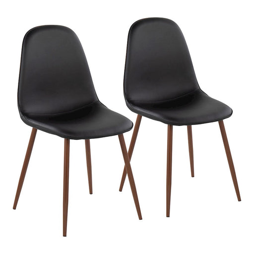 LumiSource Pebble Chair, Set of 2 in Walnut Metal/Black PU - CH-PEBBLEWLPUBK2