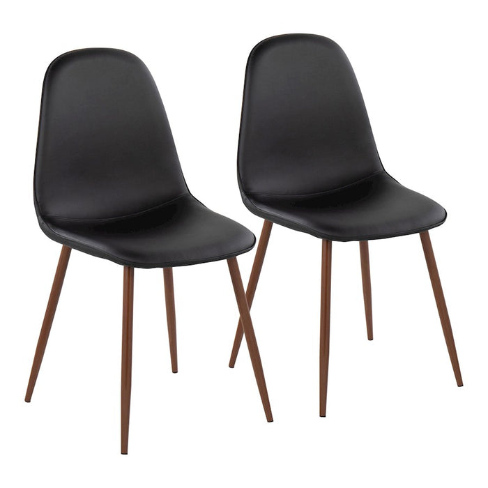 LumiSource Pebble Chair, Set of 2 in Walnut Metal/Black PU - CH-PEBBLEWLPUBK2