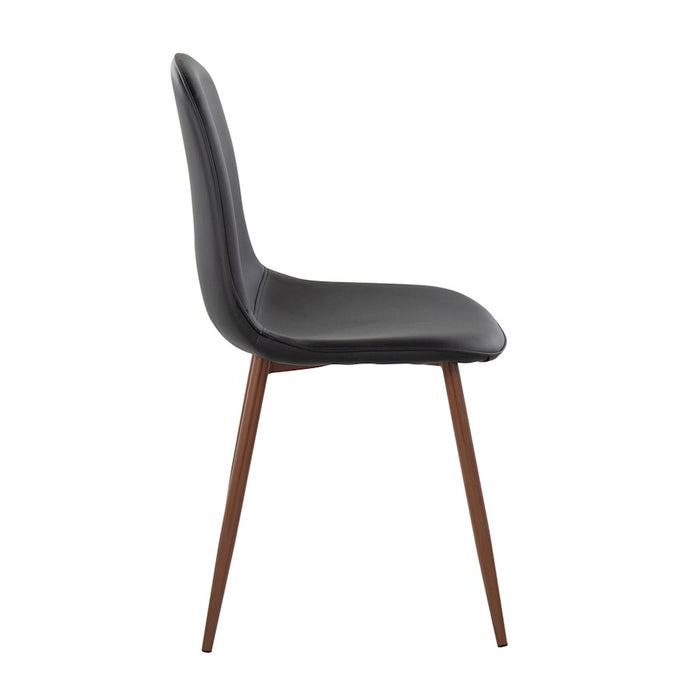 LumiSource Pebble Chair, Set of 2 in Walnut Metal/Black PU